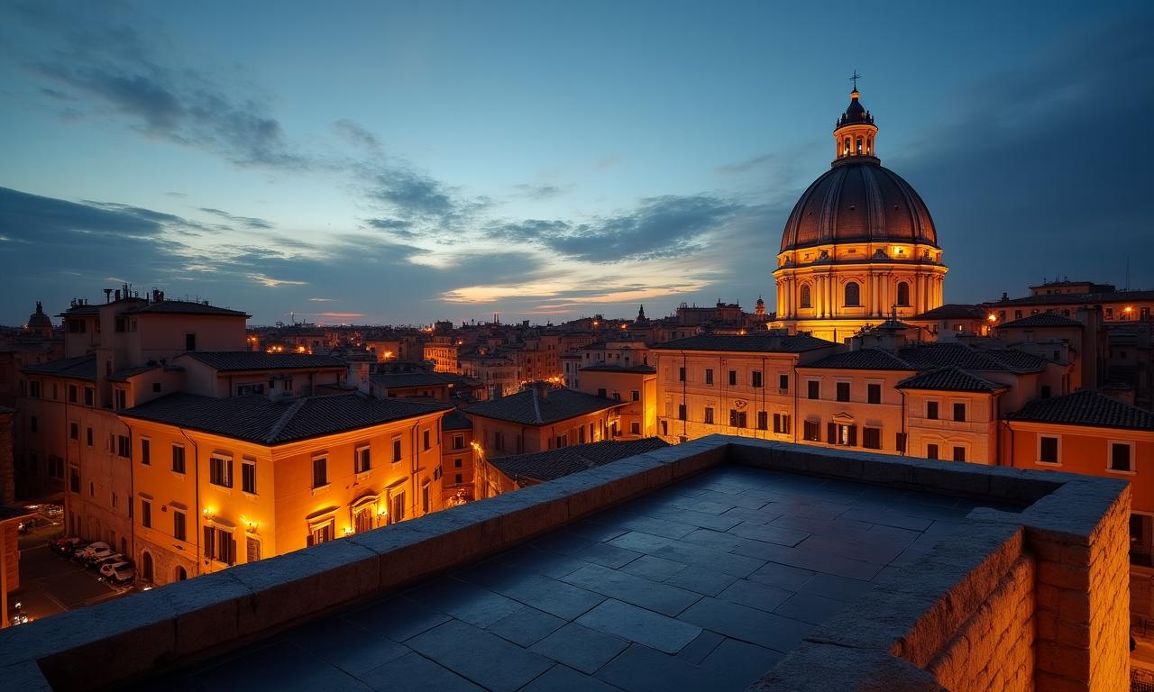Veduta artistica del Pantheon al tramonto senza folla